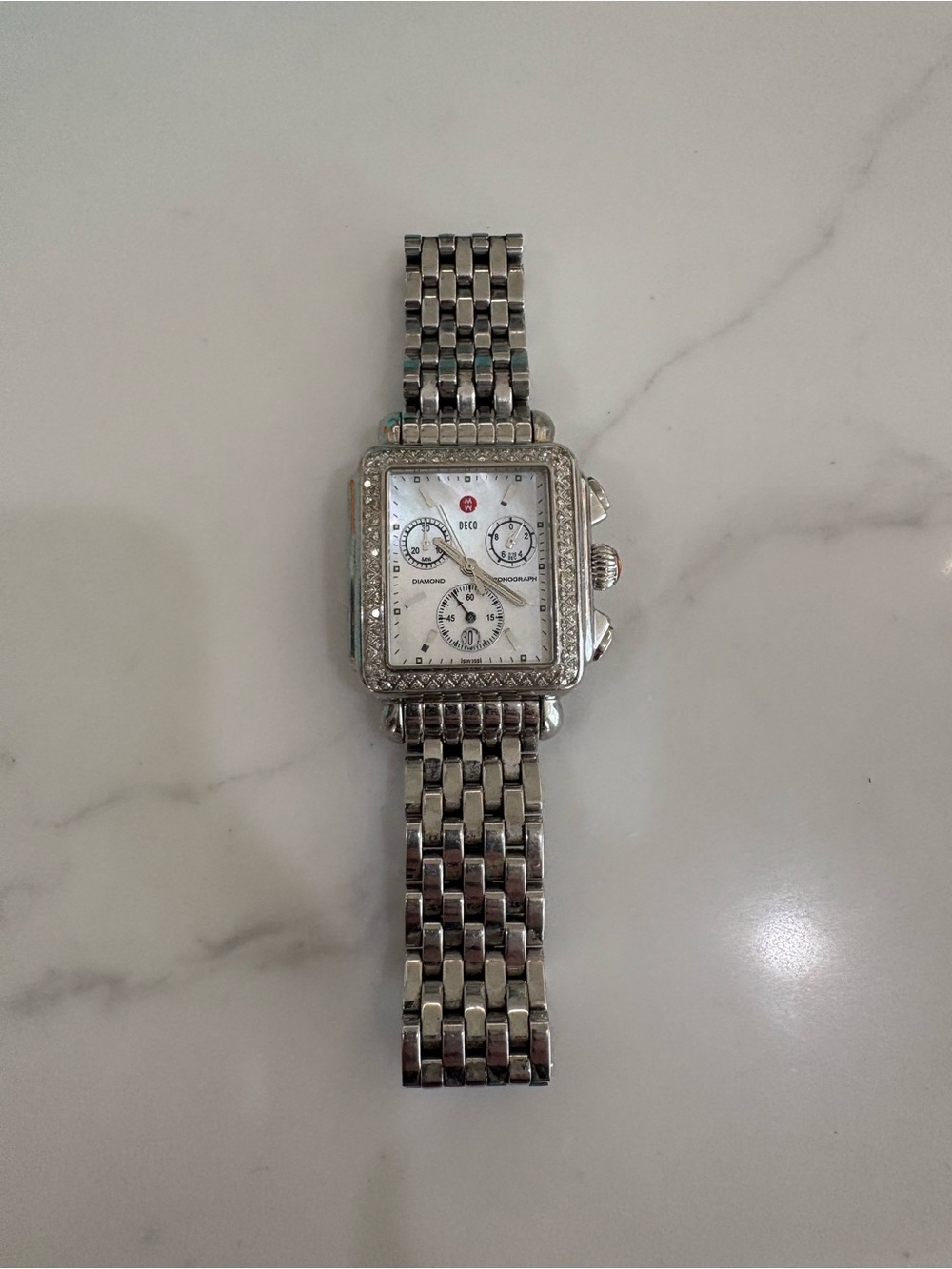 Michele Silver Stainless Steel Diamond-Accent Chronograph Watch